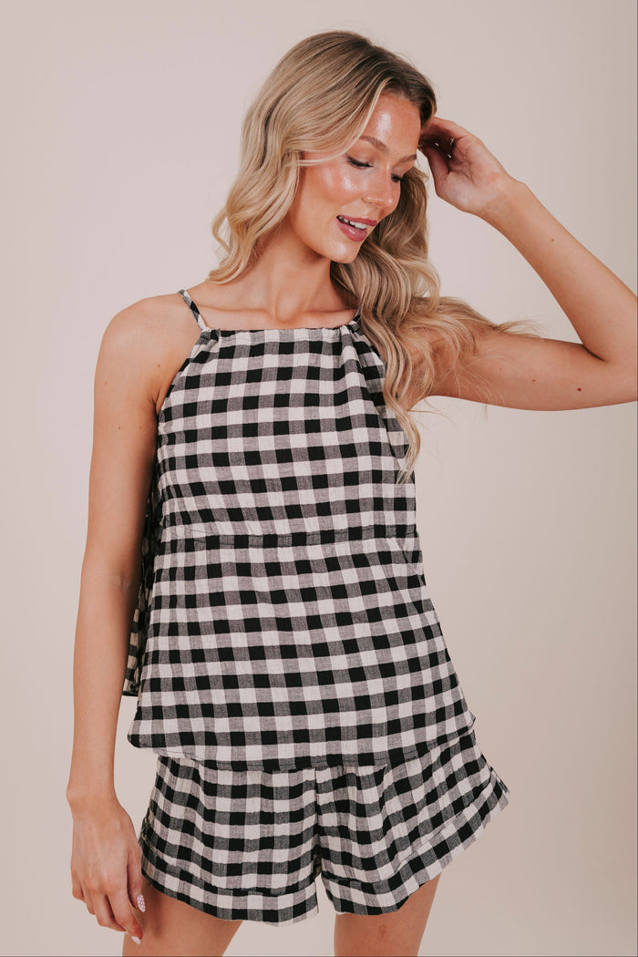 black gingham tank blouse front 2