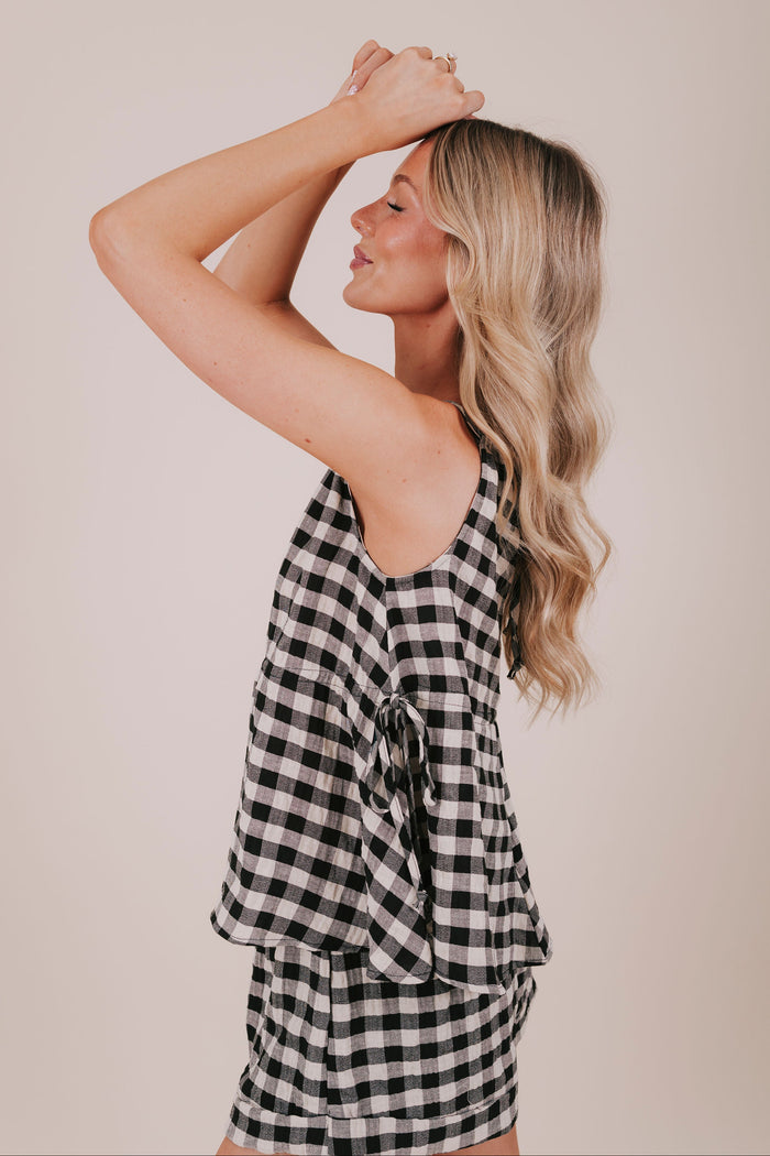 black gingham tank blouse side