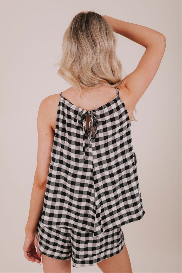 black gingham tank blouse back