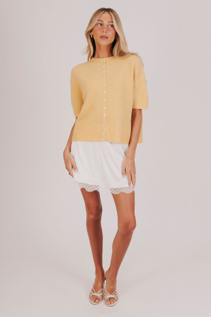 ribbed yellow knit button top full