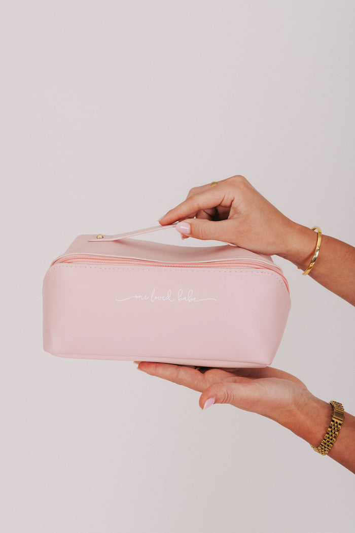 pink makeup bag front