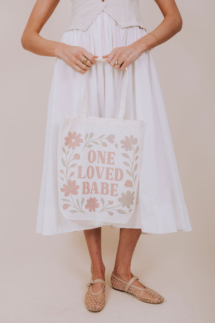 dusty floral OLB tote bag front