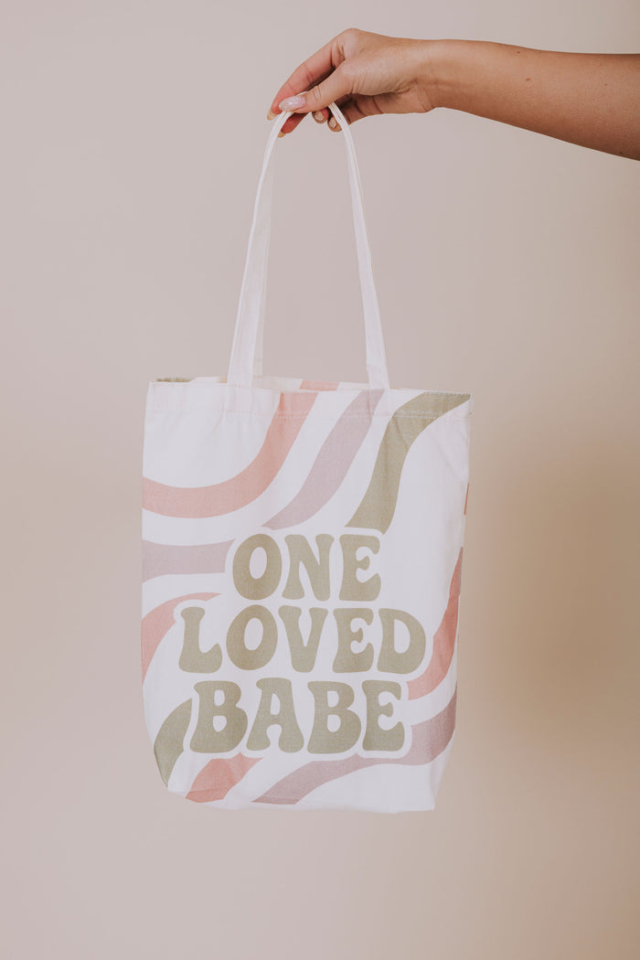 one loved babe groovy tote bag