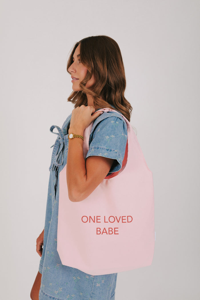 one loved babe tote bag pink