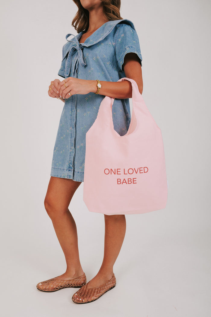 one loved babe tote bag pink
