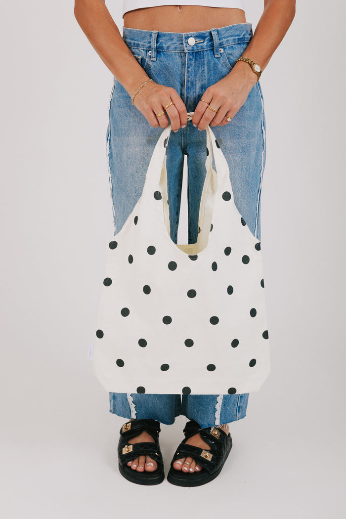 one loved babe tote bag polka dots
