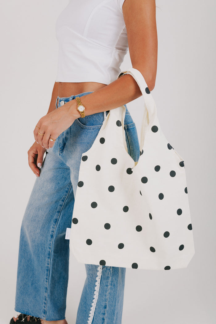 one loved babe tote bag polka dots