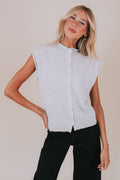 soft knit button down top heather grey