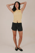 black and white polka dot satin shorts full