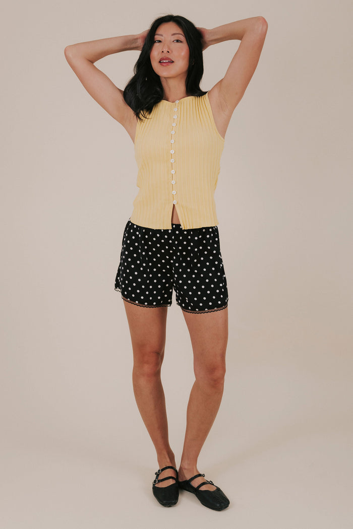 black and white polka dot satin shorts full