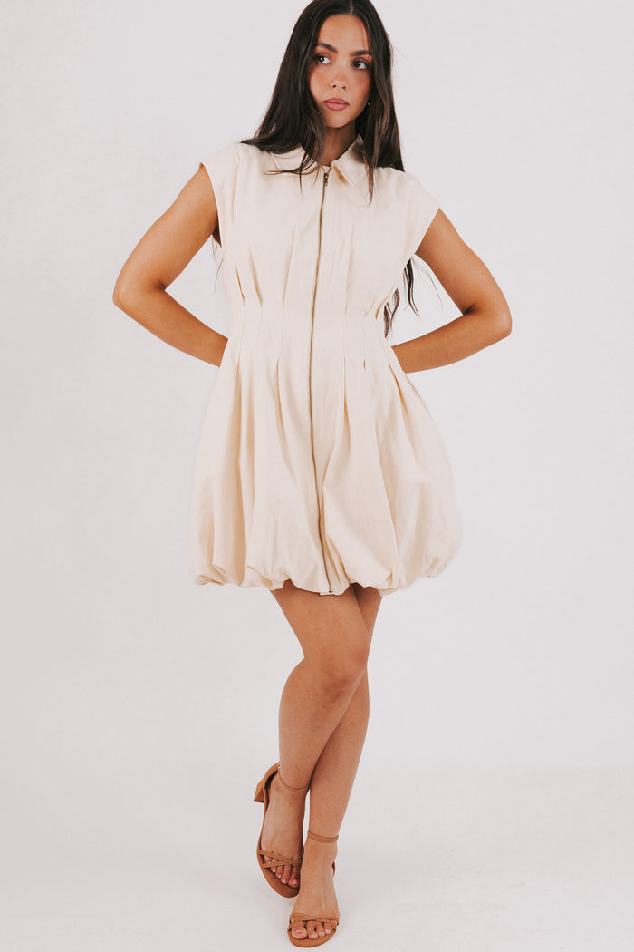 ivory zip up bubble hem dress