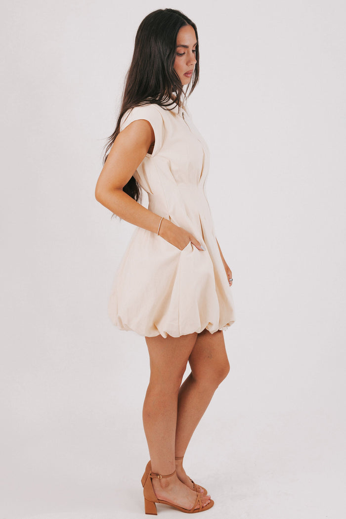 ivory zip up bubble hem dress side