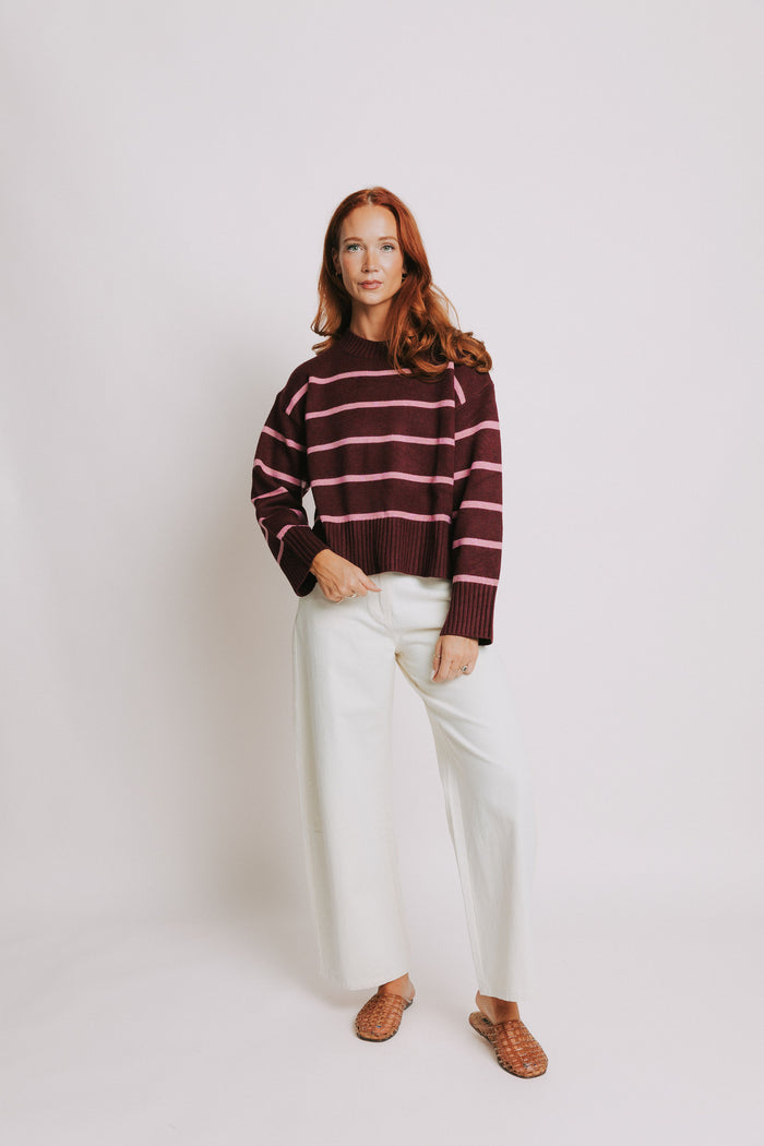 pink and burgundy striped sweater full