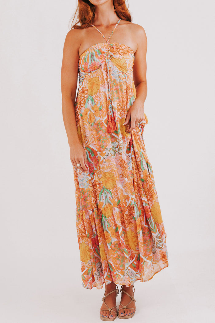 multicolored floral tiered maxi dress