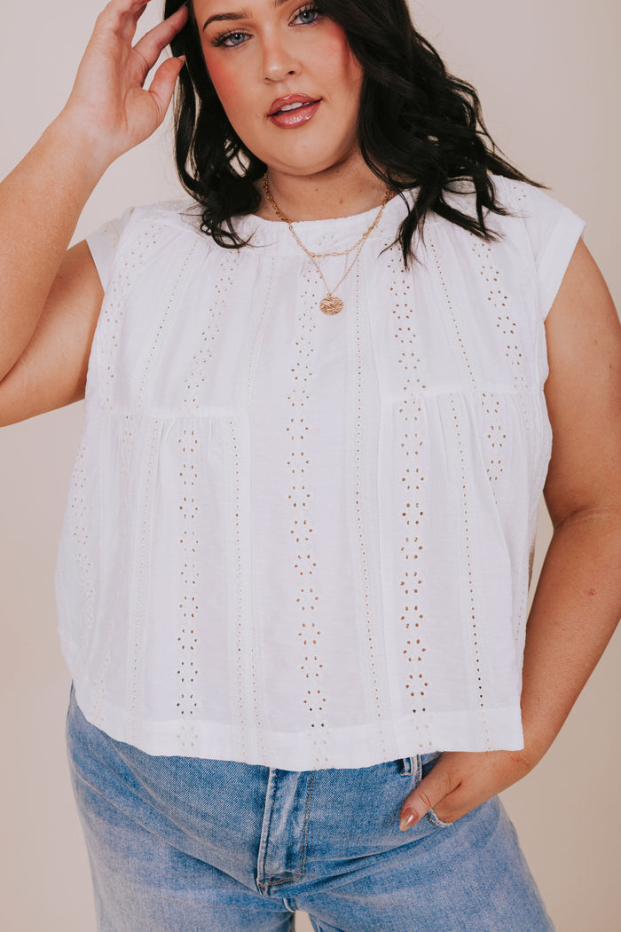 plus size ivory floral embroidered sleeveless blouse detail