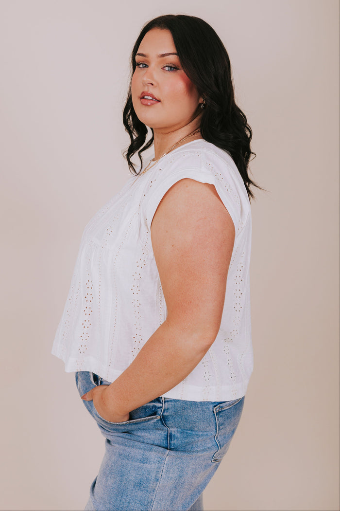 plus size ivory floral embroidered sleeveless blouse side
