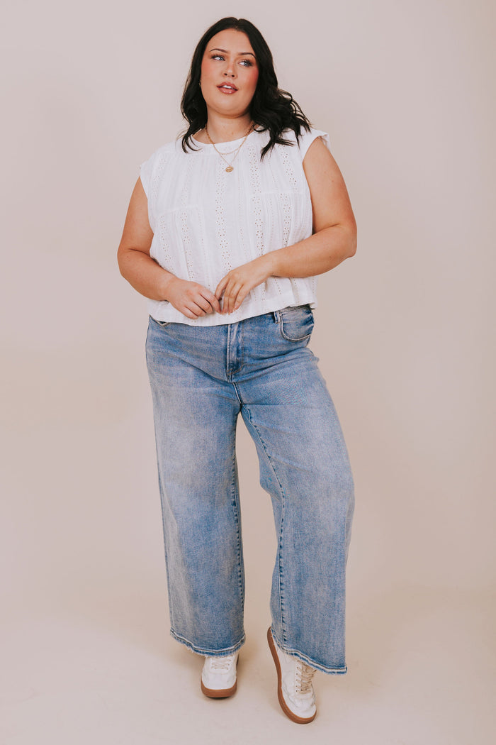 plus size ivory floral embroidered sleeveless blouse full