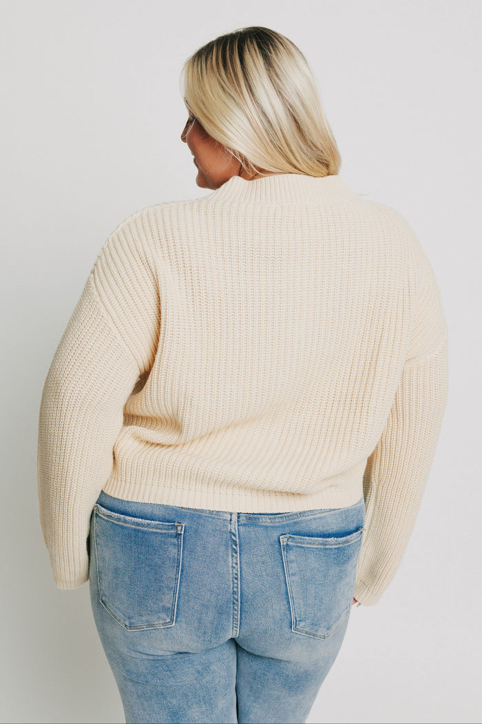 cream button down knit cardigan with pockets plus back