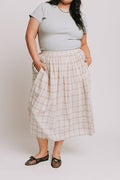 ivory and brown plaid midi skirt plus