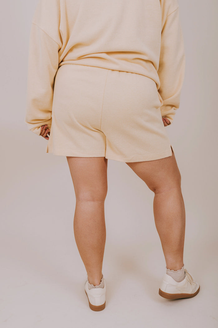 plus size yellow drawstring shorts back