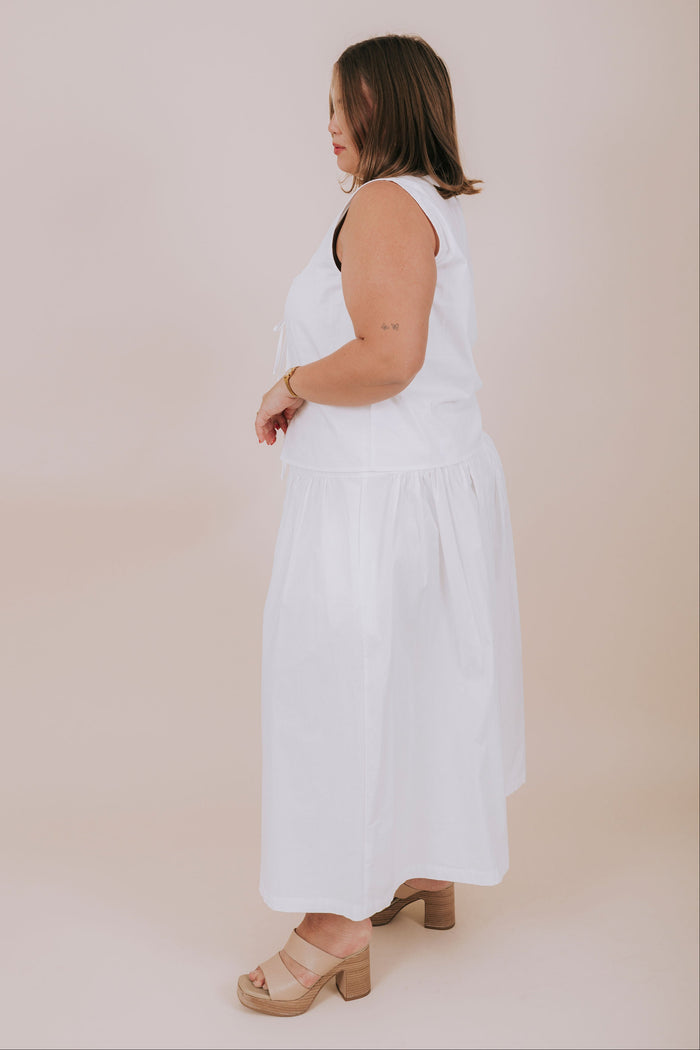 plus size white eyelet top and skirt set side