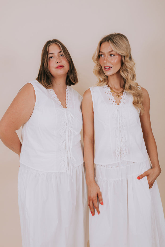 plus size white eyelet top and skirt set models