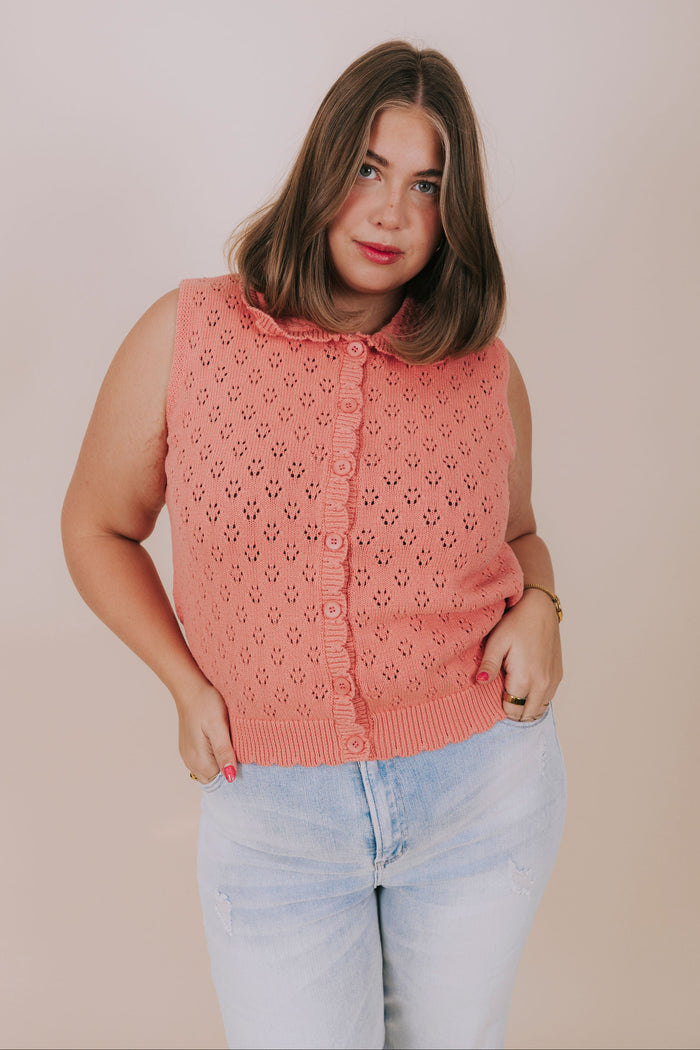 plus size rose pointelle scallop sleeveless top front