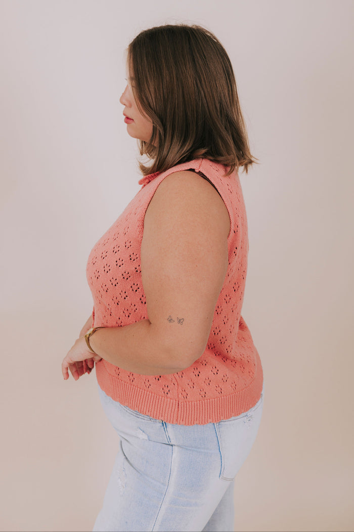 plus size rose pointelle scallop sleeveless top side