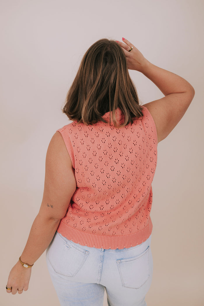 plus size rose pointelle scallop sleeveless top back