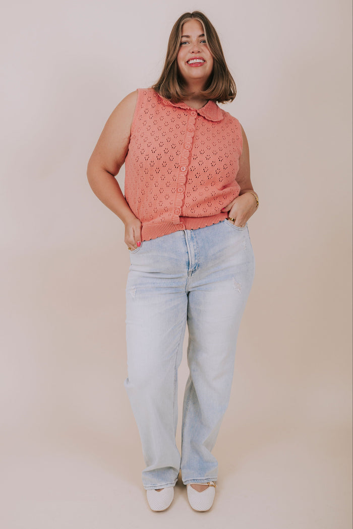 plus size rose pointelle scallop sleeveless top full