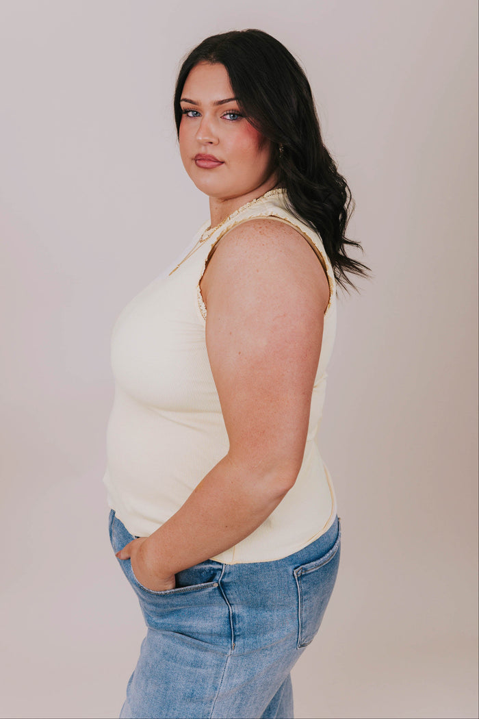 plus size butter yellow ruffle tank side