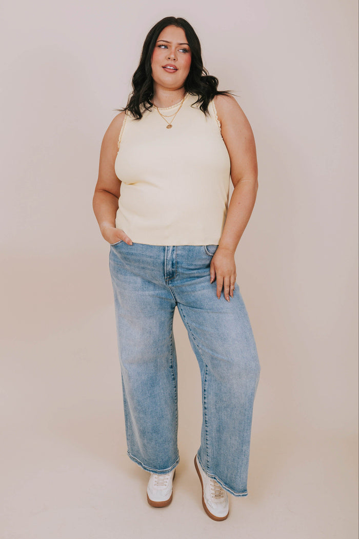 plus size butter yellow ruffle tank full