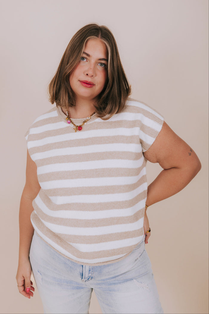 plus size stone striped knit sleeveless top front 2