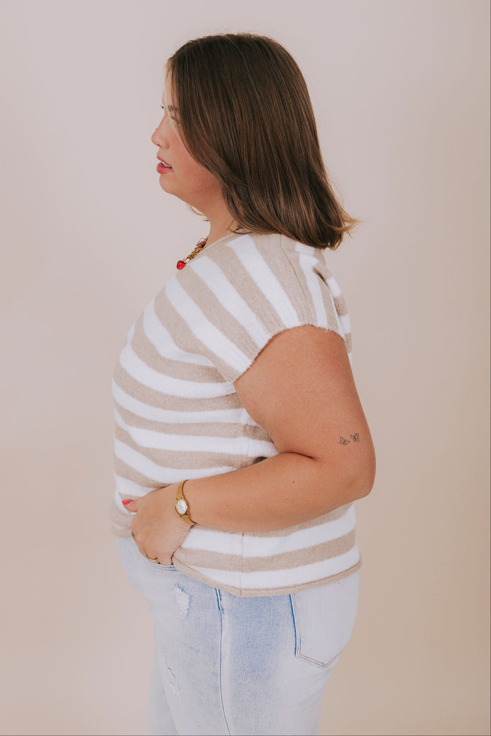 plus size stone striped knit sleeveless top side