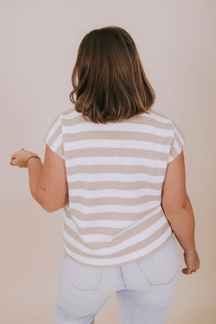plus size stone striped knit sleeveless top back