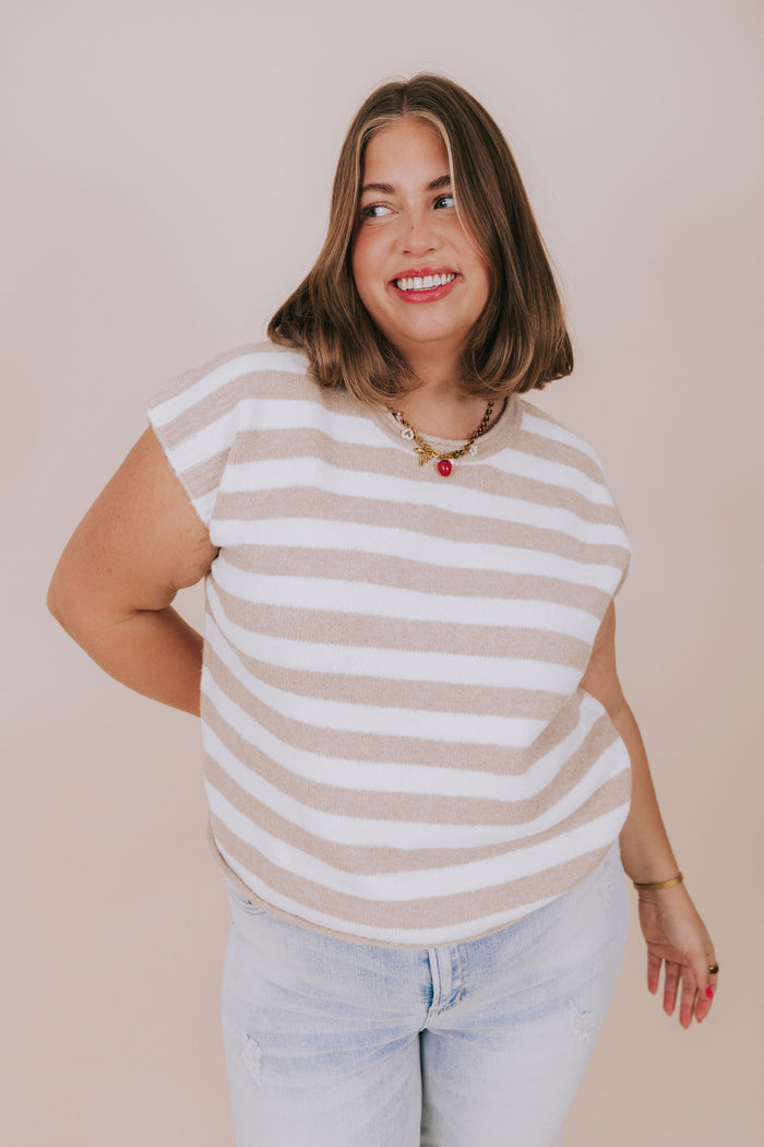 plus size stone striped knit sleeveless top front 3