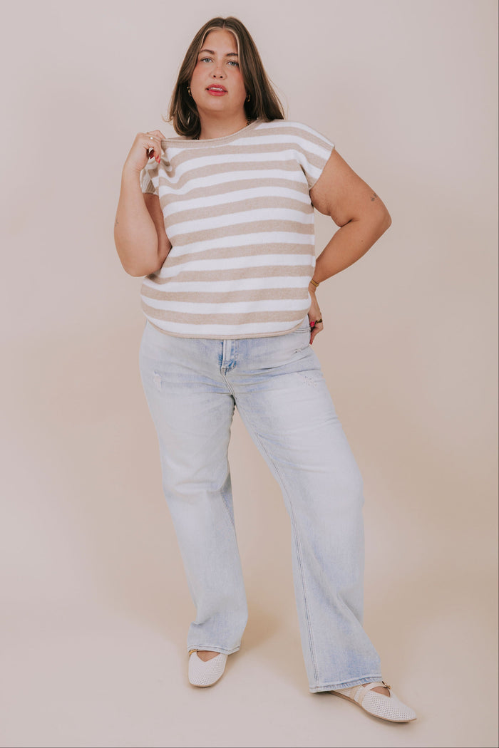plus size stone striped knit sleeveless top full