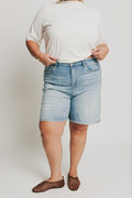 wide leg light wash denim shorts