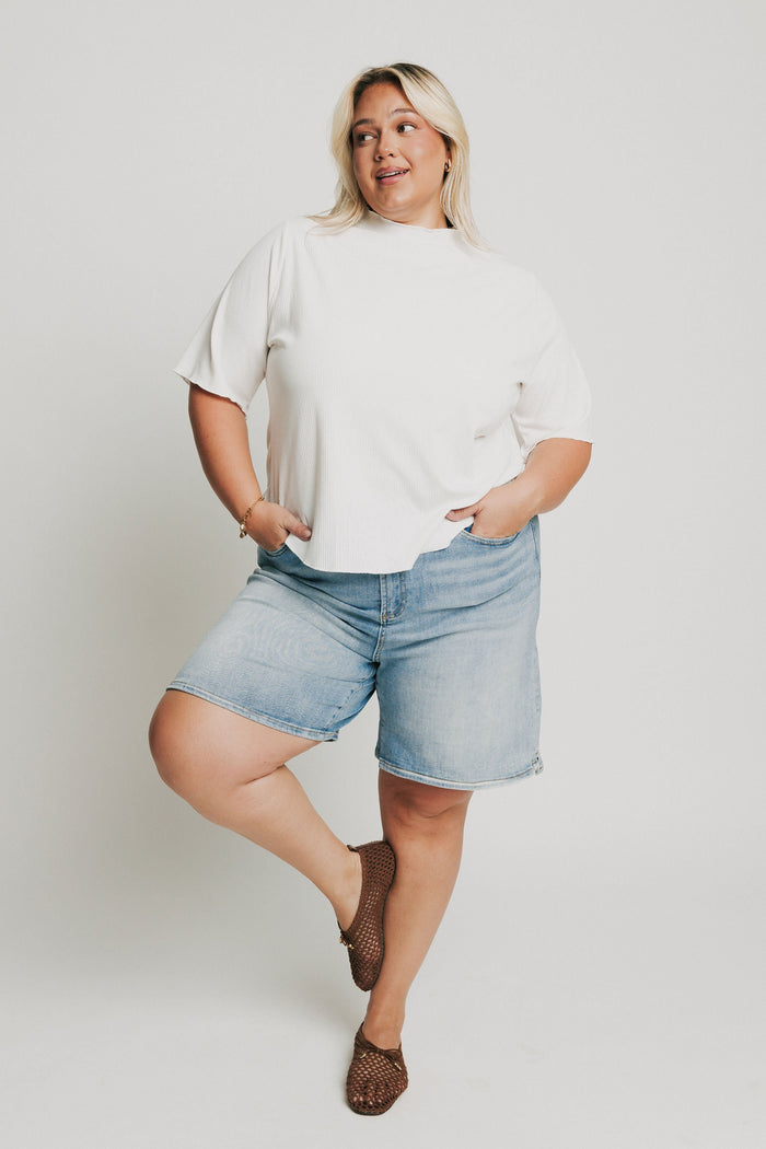 wide leg light wash denim shorts full