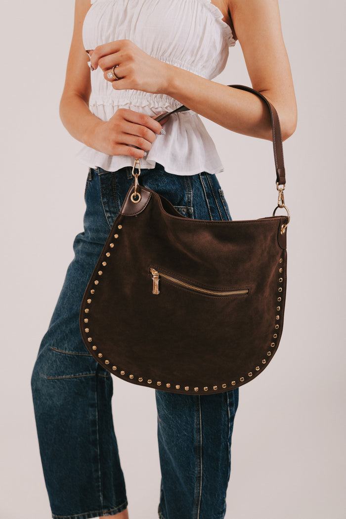 PRETTY SIMPLE - Rosalie Bag in Chocolate with studs and zipper