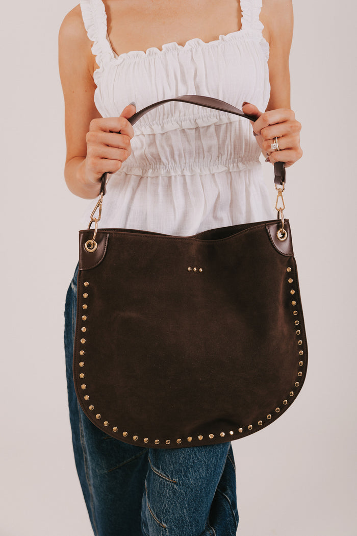 PRETTY SIMPLE - Rosalie Bag in Chocolate with studs and zipper