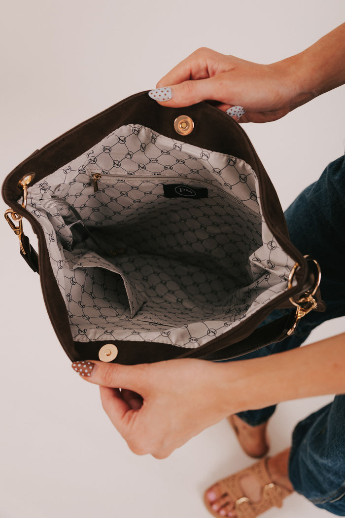 PRETTY SIMPLE - Rosalie Bag in Chocolate with studs and zipper