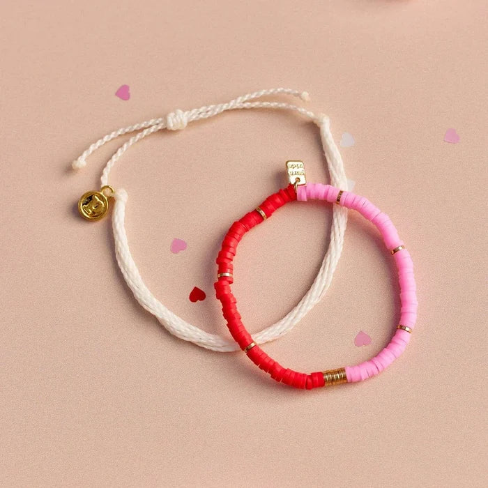 PURA VIDA - Pink and Red Vinyl Disc Bead Bracelet Set