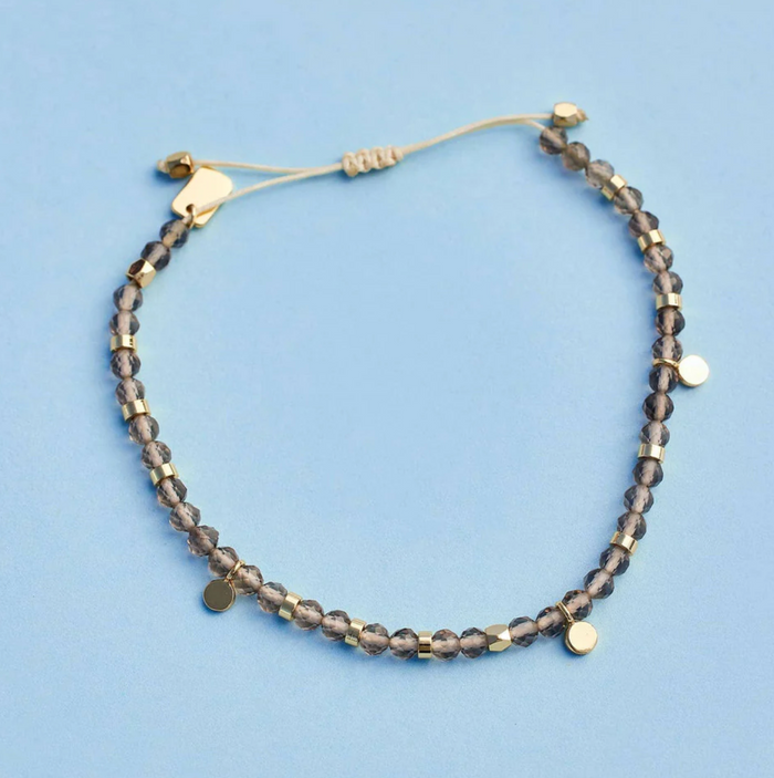 PURA VIDA - Smokey Quartz Beaded String Bracelet