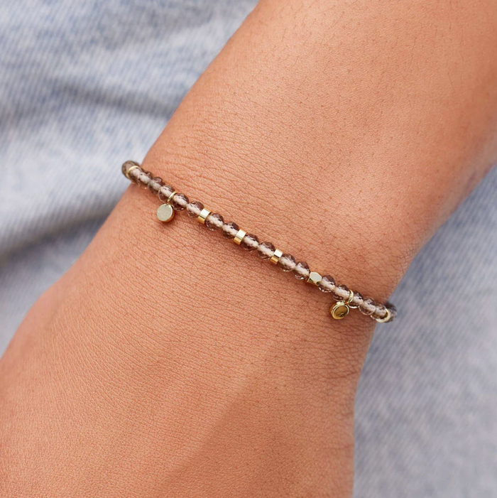 PURA VIDA - Smokey Quartz Beaded String Bracelet
