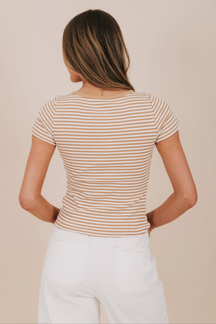 tan stripe short sleeve top back