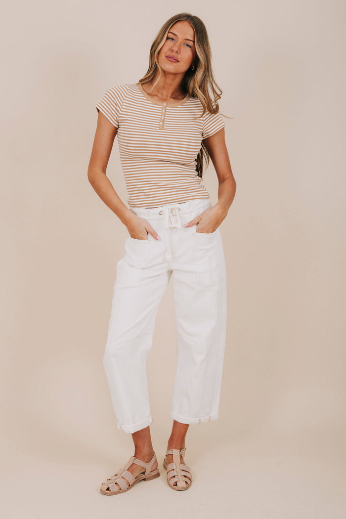 tan stripe short sleeve top full