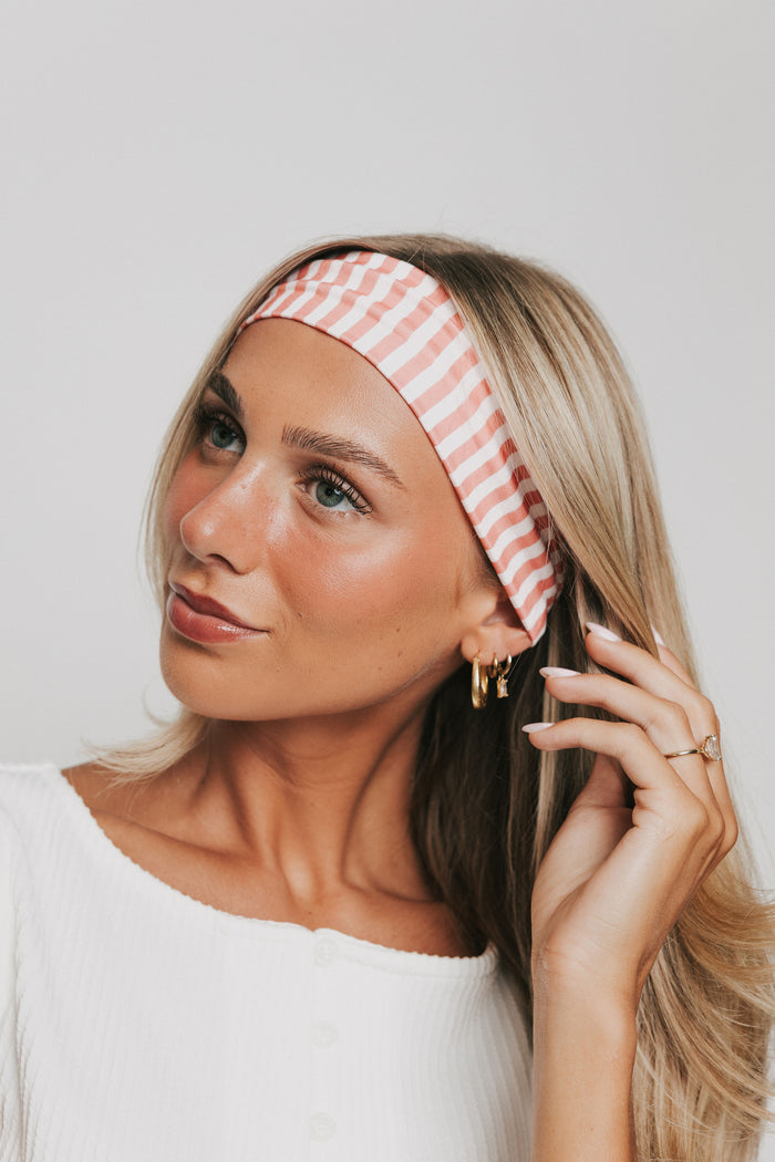 pink and white striped headband