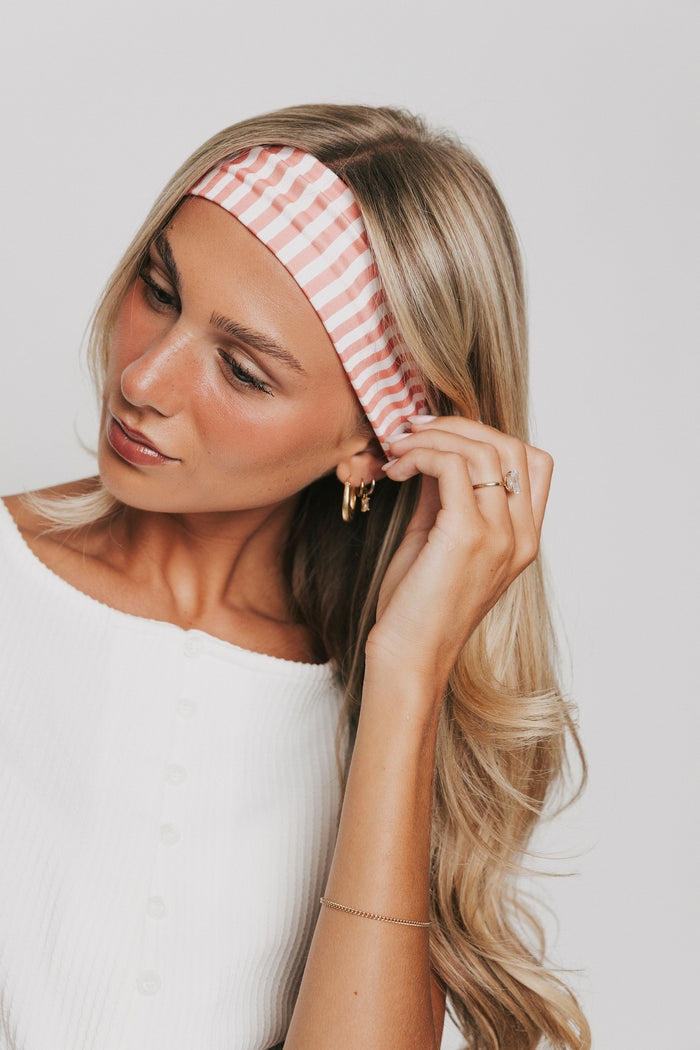 pink and white striped headband