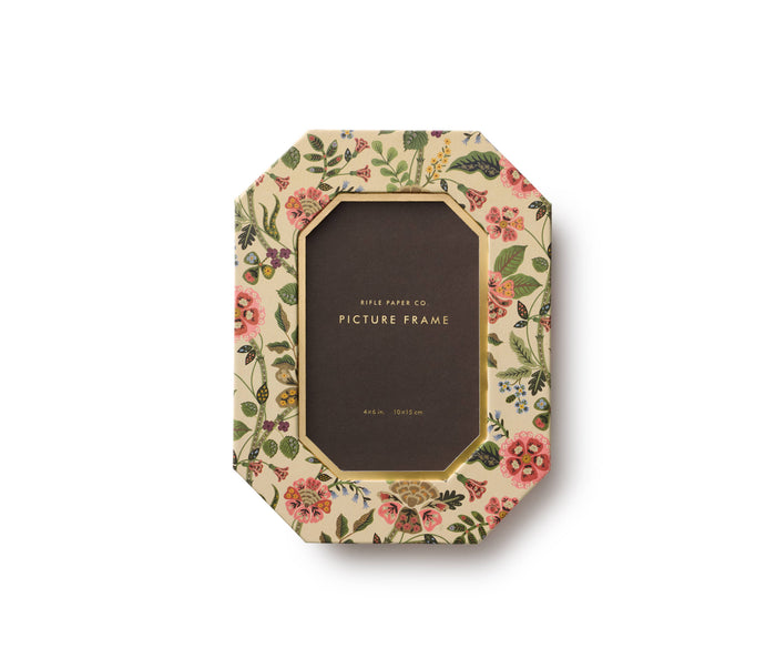 Floral patterned picture frame octagonal with gold accents